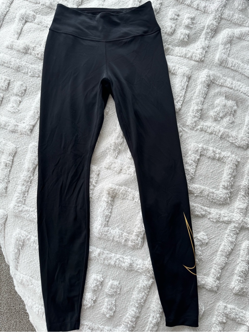 Nike Black High Waist Leggings with Gold Swoosh Accent ✨